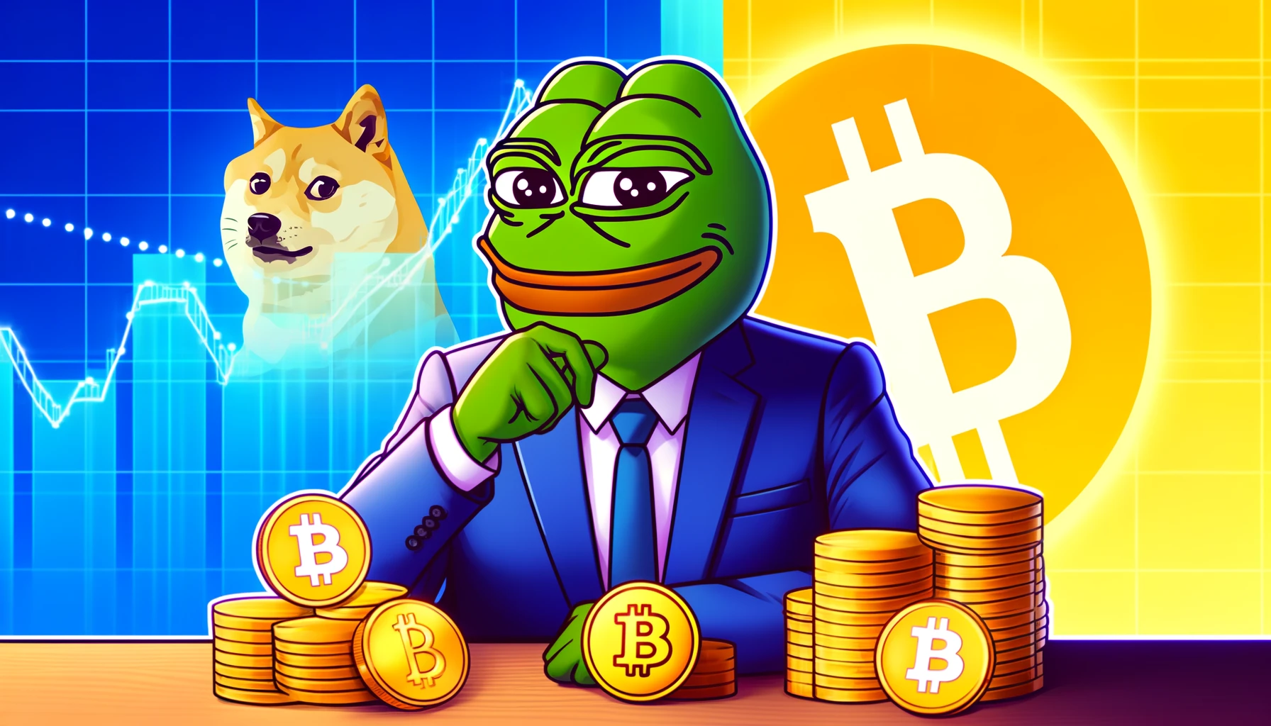 PEPE, BTC, and DOGE